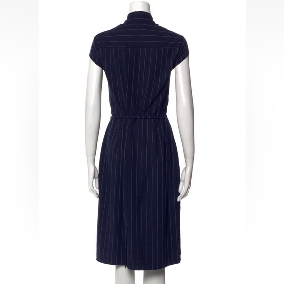 Ralph Lauren Collection Pinstripe Midi Day Dress Tie Neck Button Collar Navy 12 - Picture 4 of 12